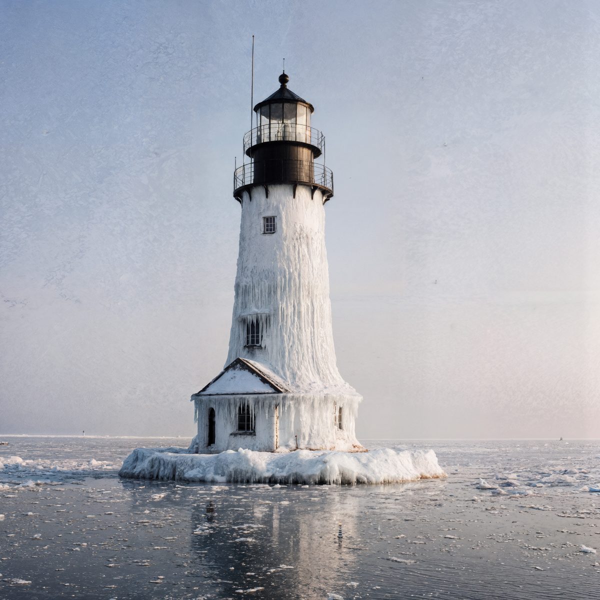 Frozen Lighthouse in Winter Ice