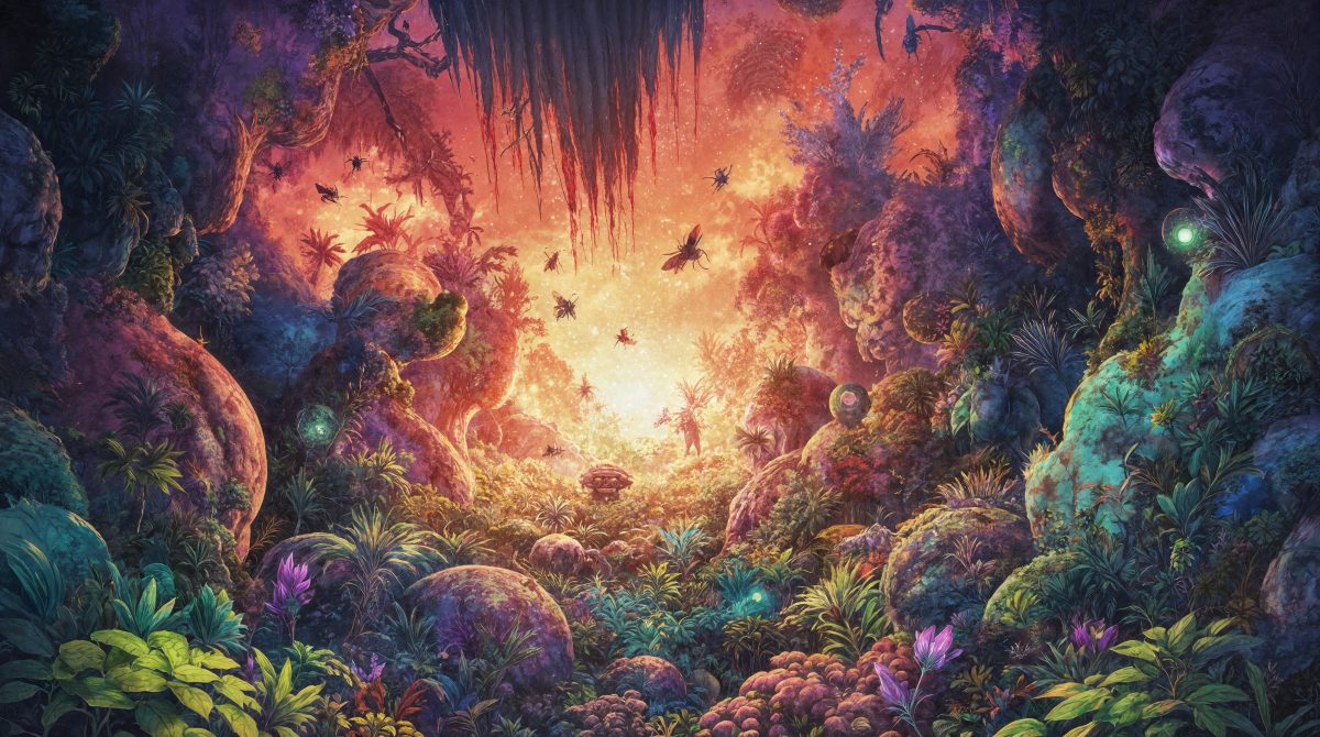 Breathtaking Bioluminescent Alien Jungle Landscape at Golden Hour