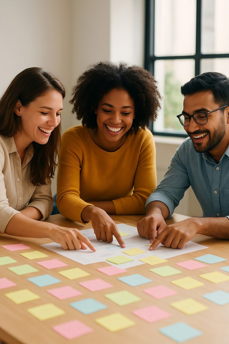 Diverse Creative Team Collaborating and Brainstorming with Sticky Notes