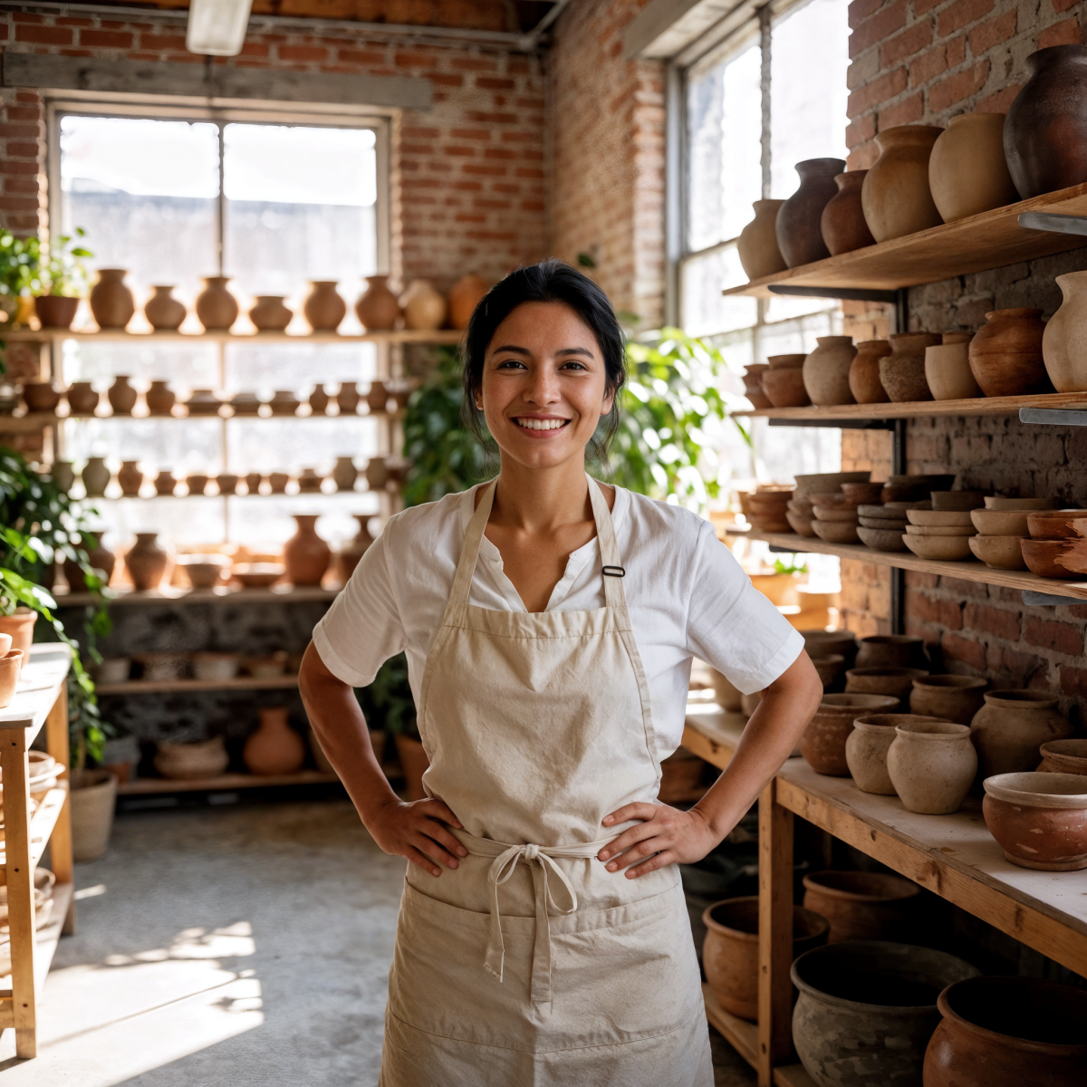 Proud Small Business Owner in Pottery Studio